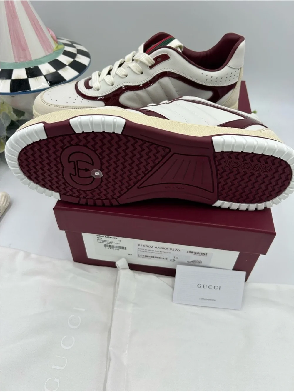 Men’s Gucci re-Webb leather sneakers with red accents size 10 fits 10.5 US